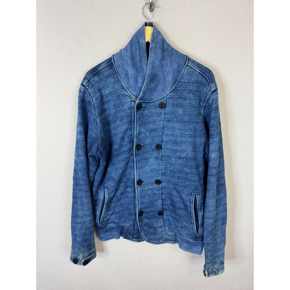 Diesel Men Indigo Blue Double Breasted Shawl Collar Cotton Cardigan Sweatshirt L
